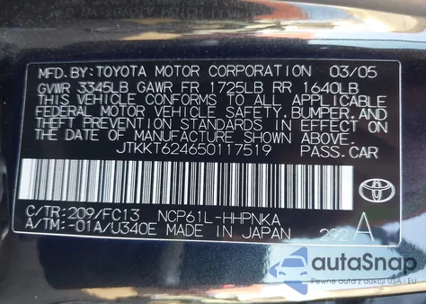 2005 Scion Xa from USA, damaged, VIN JTKKT624650117519